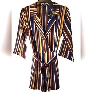 FOREVER 21 Multi Striped Tie Front Short Jumpsuit. Size S M L. P